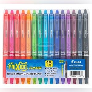 Pilot, FriXion Clicker Erasable Gel Pens, Fine Point 0.7 mm, Pack of 15